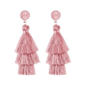 Gorgeous Three-Tier Tassel Earrings Baby Pink